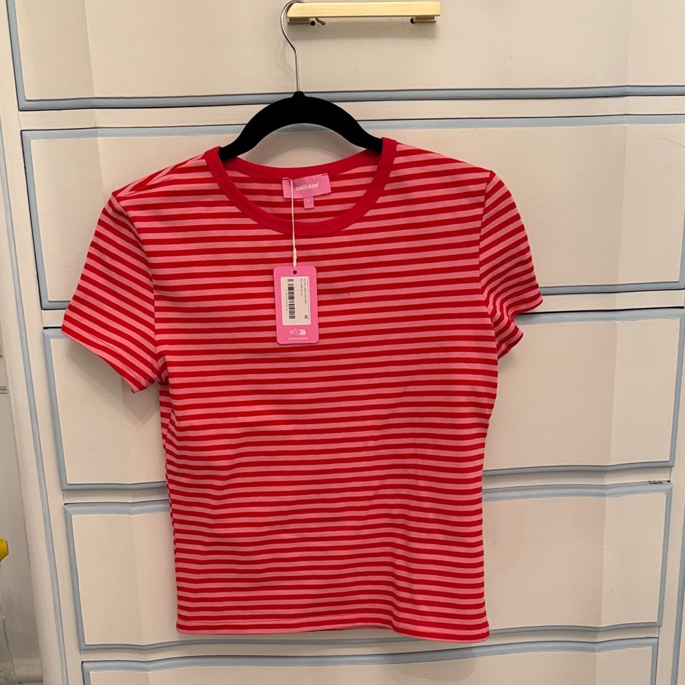 Edikted Red and White Striped Short Sleeve Tee